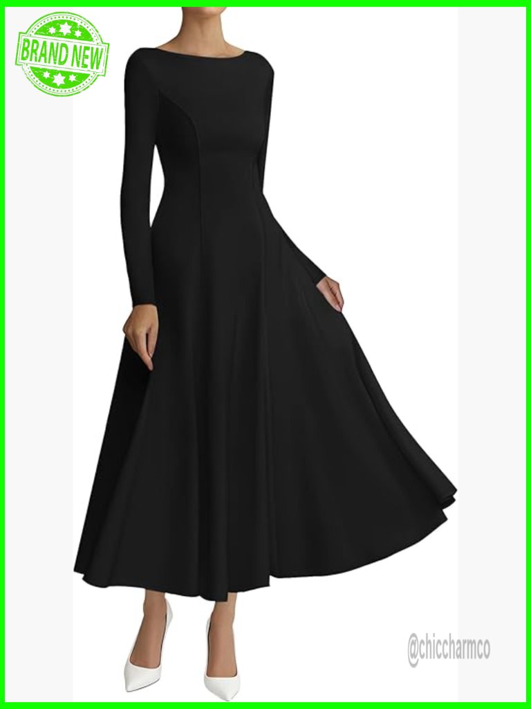 Long Sleeve Maxi Dress A-Line Knit Casual Party Elegant Fit
